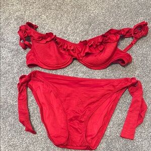Red Ruffle Bikini Set